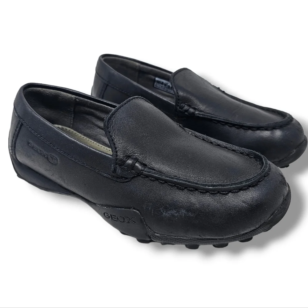 Geox Respira Black Leather Loafers Slip On Dress Shoes Boys Kids Size 27 US 10.5